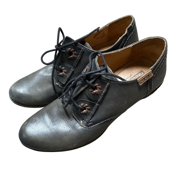 PIKOLINOS Shoes - Pikolinos Rotterdam Women Grey Leather Lace Up Oxford Heels Shoes EU 38